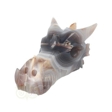 Draken schedel agaat geode 682 gram met kristallen binnenzijde