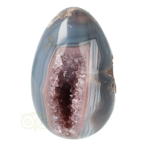 Agaat geode ei 673 gram nr. 10 – blauwgrijs met open geode holte en paarse amethist kristallen – Madagaskar – Webshop Danielle Forrer