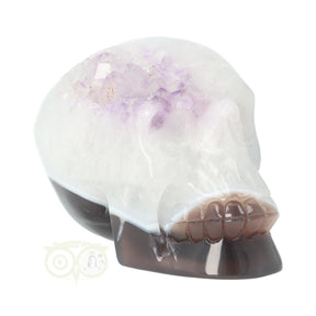 Agaat kristallen schedel 845 gram met bergkristal en amethist accenten – Edelstenen webwinkel – Webshop Danielle Forrer