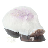 Unieke agaat kristallen schedel met bergkristal en amethist 845 gram – Webshop Danielle Forrer