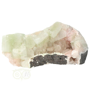 Apofyliet met stilbiet cluster nr. 25, 1113 gram, groene kristalpunten met roze stilbiet – Webshop Danielle Forrer
