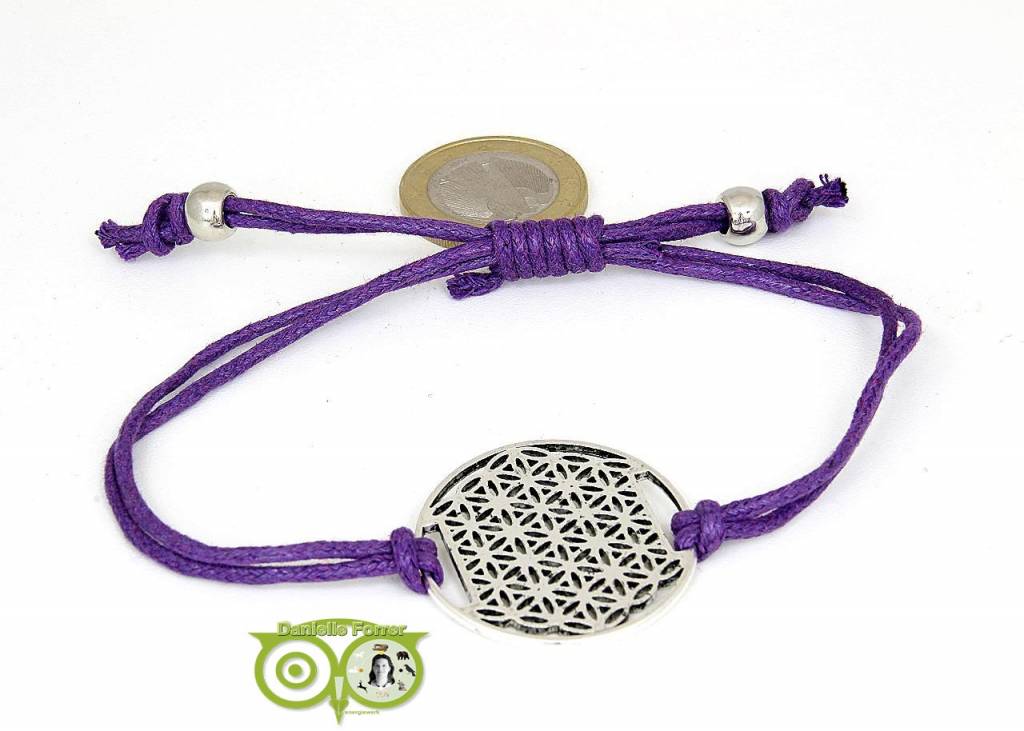 Armbandje: Flower of Life aan koordje (paars)