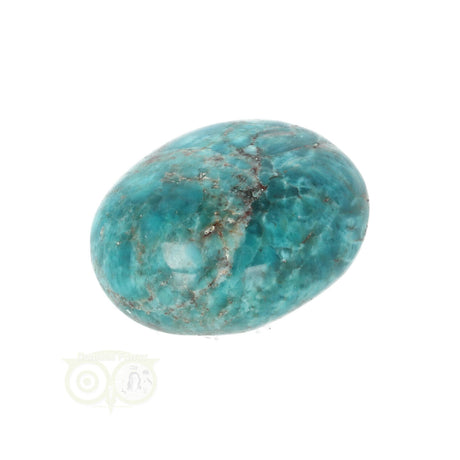 blauwe apatiet kristal handsteen close up