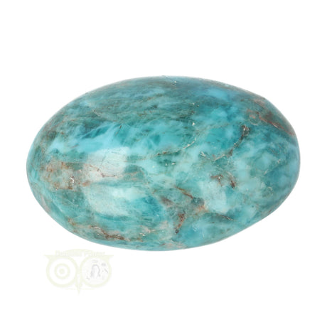 blauwe apatiet kristal handsteen close up