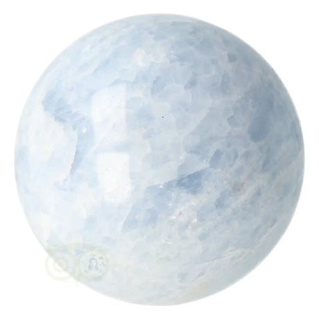 Blauwe calciet bol nr. 32 Madagaskar zacht blauw wit – schuine hoek – Webshop Danielle Forrer