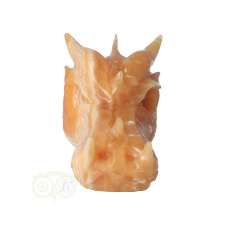 oranje calciet drakenschedel carving groot formaat