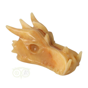 Calciet drakenschedel 782 gram met donkere kleur en lijn