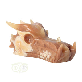 Calciet drakenschedel 803 gram met donkere kleur en gele accenten