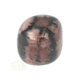 Chiastoliet (Kruissteen) trommelsteen nr. 15 - roze steen met zwarte kruisvormige tekening