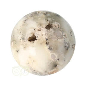  Dendriet opaal agaat bol 344 gram nr. 12 Ø 6,82 cm – crèmewit met donkere dendrieten en kleine geode – Webshop Danielle Forrer