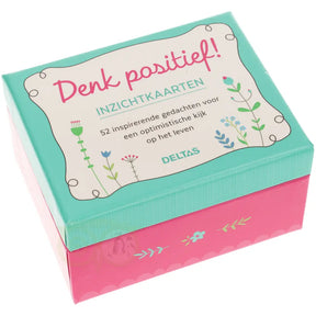 Denk positief! Inzichtkaarten doosje gesloten roze turquoise – Webshop Danielle Forrer