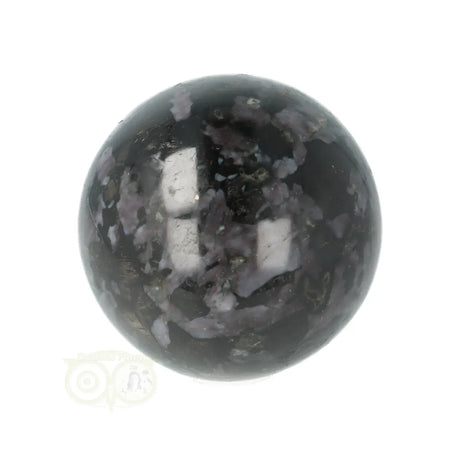 Gabbro Merliniet bol 176 gram nr. 11 – onderaanzicht met rijke donkergrijze tint en verspreide witte insluitsels – Webshop Danielle Forrer