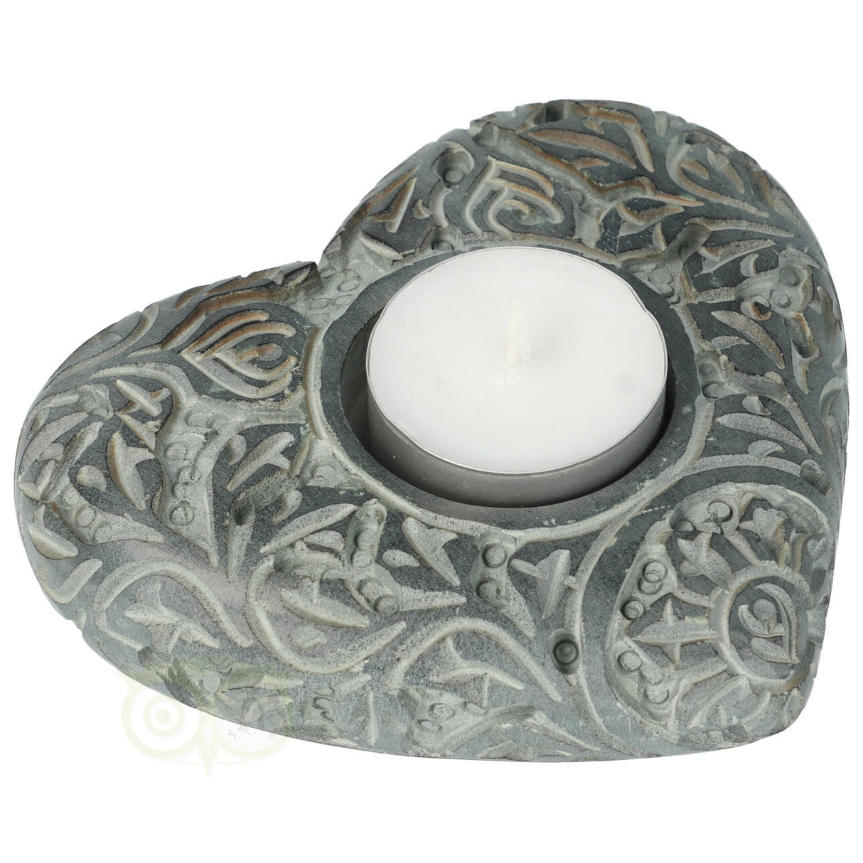Hartvorm kaars- en wierookhouder zeepsteen grijs