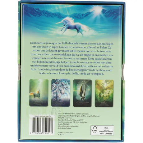 Kaartenset eenhoorns met boek en spirituele boodschappen