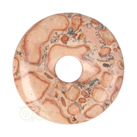Kalkooliet leopardiet donut hanger nr 11 – edelsteen Ø 4 cm met zwart waxkoord