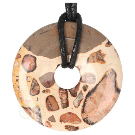 Kalkooliet leopardiet donut hanger nr 7 – edelsteen Ø 4 cm met zwart waxkoord