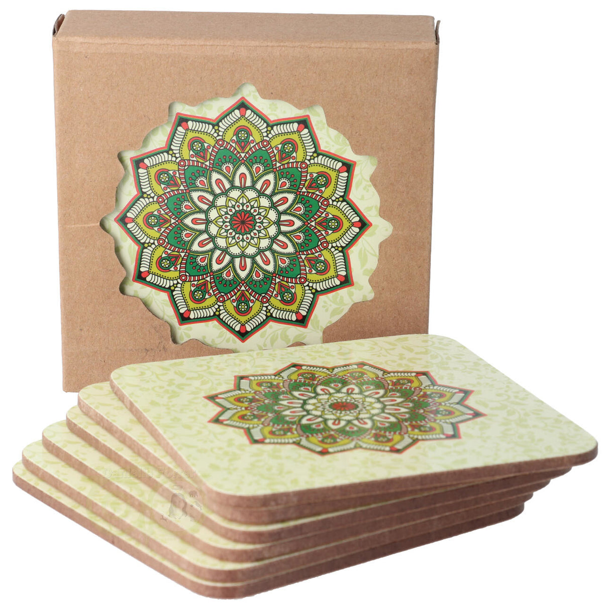 Mandala onderzetters Groen set van 6