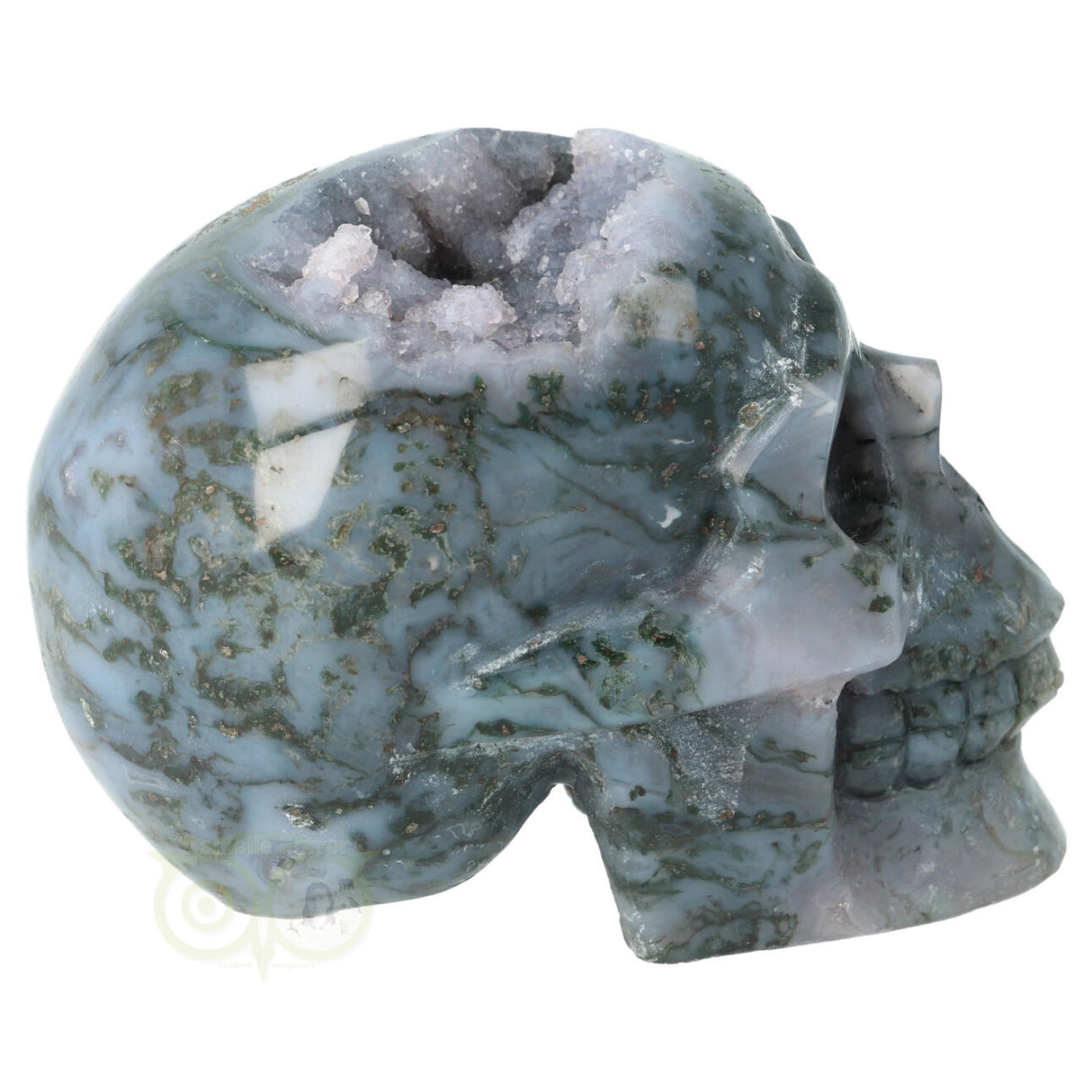 Mosagaat geode schedel 513 gram