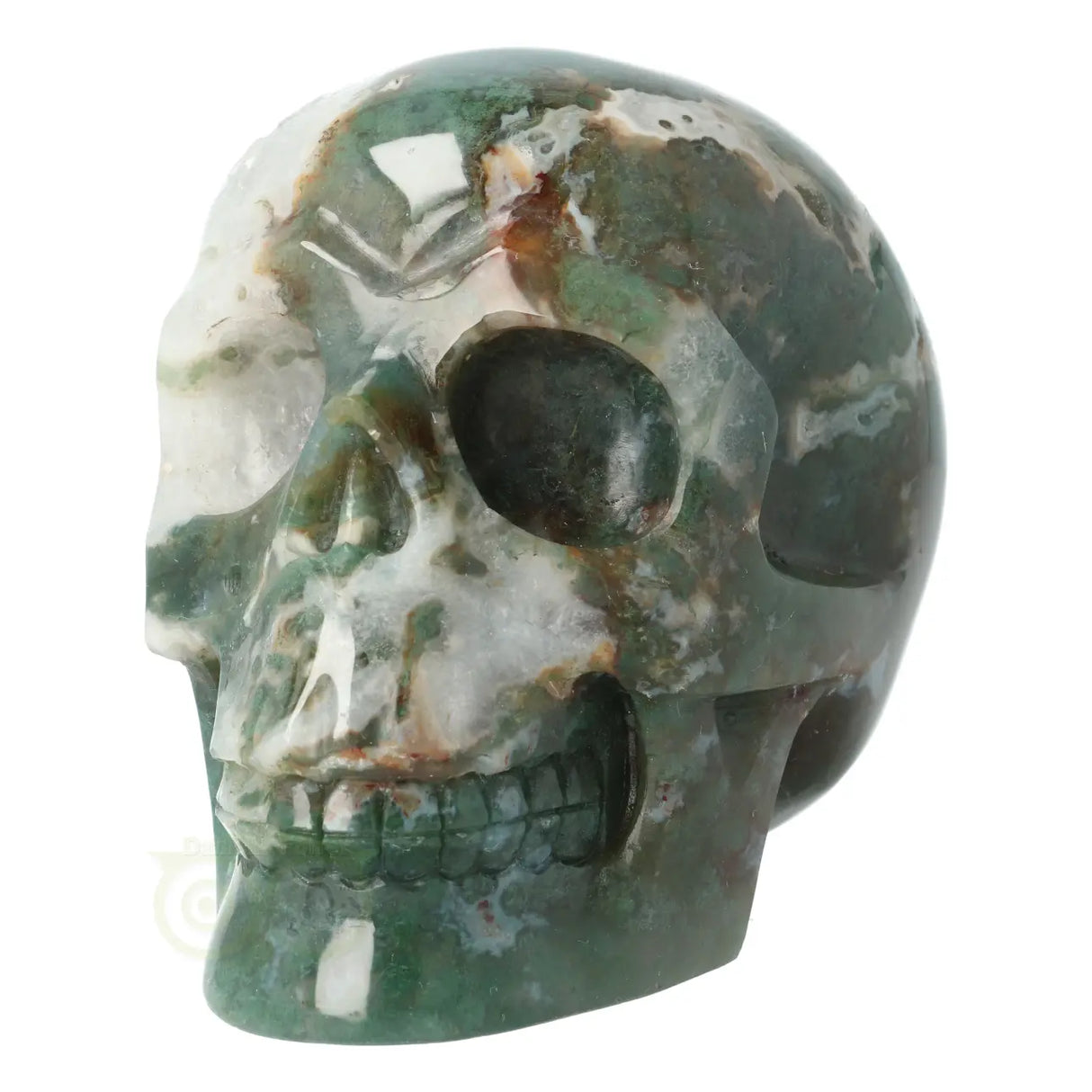 Moss agate - Rock crystal geode skull 1134 grams