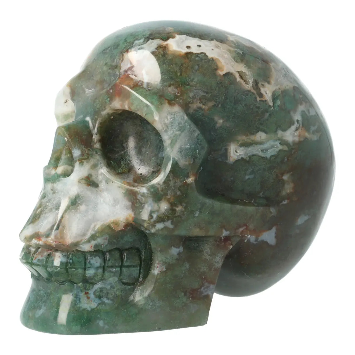 Moss agate - Rock crystal geode skull 1134 grams