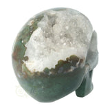 Moss agate - Rock crystal geode skull 1134 grams