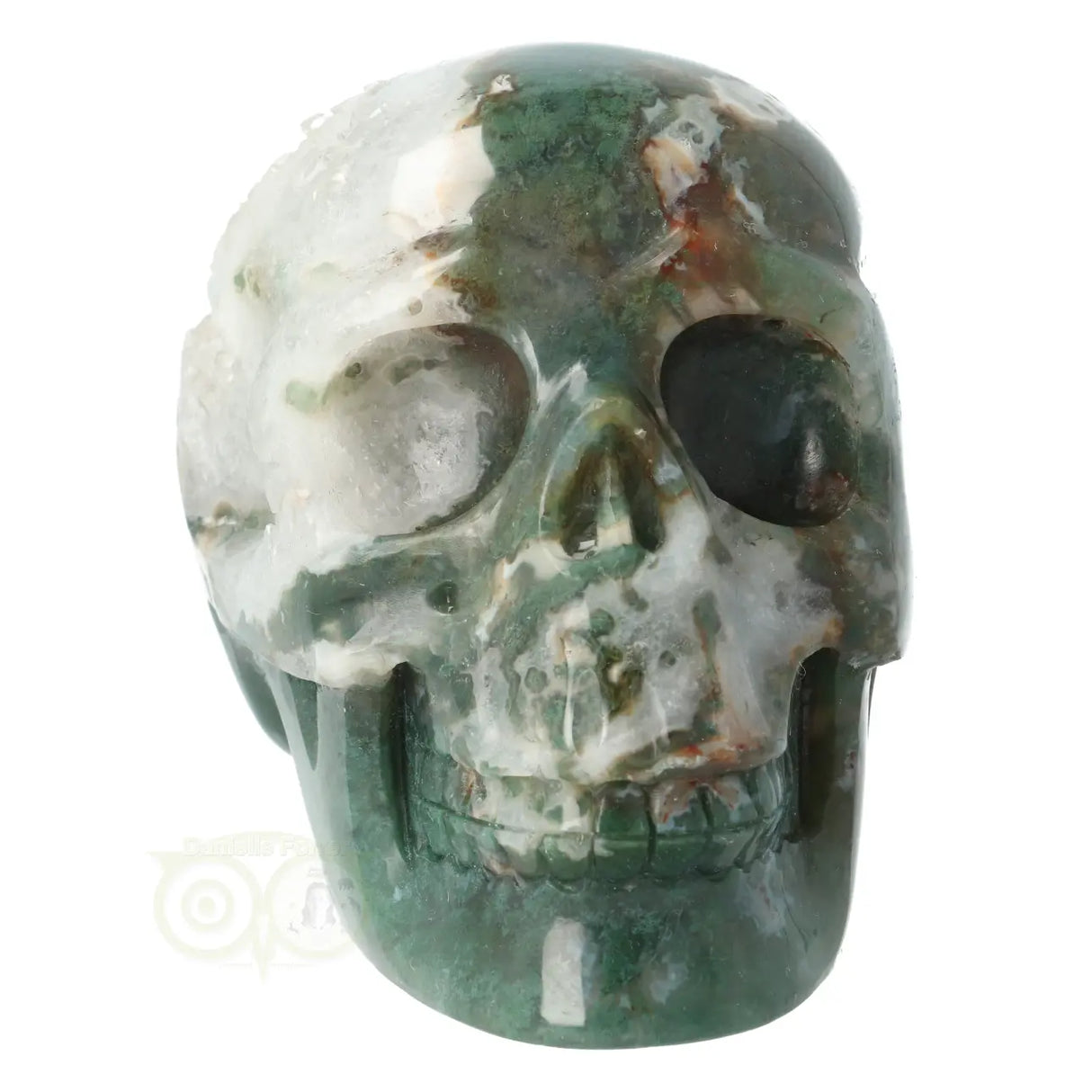 Moss agate - Rock crystal geode skull 1134 grams