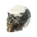 Moss agate - Rock crystal geode skull 637 grams