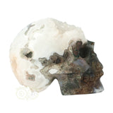 Moss agate - Rock crystal geode skull 637 grams