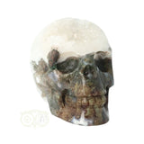 Moss agate - Rock crystal geode skull 637 grams
