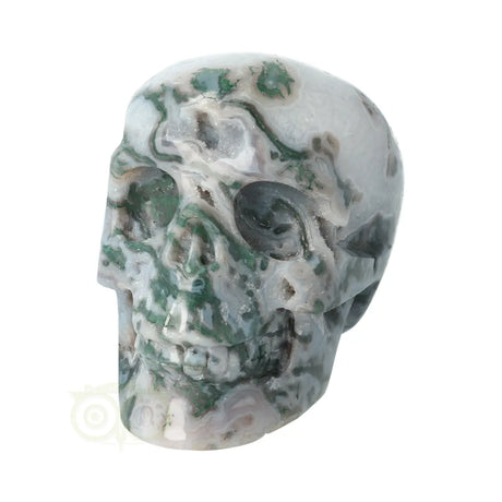 mosagaat crystal skull met natuurlijke insluitsels en detail