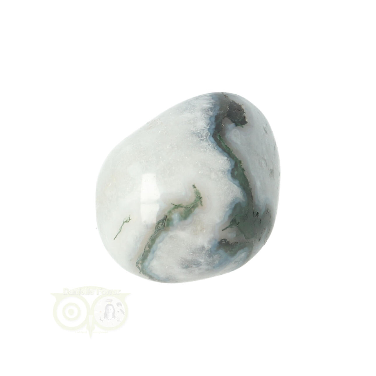 Moss agate tumbled stone round No. 29