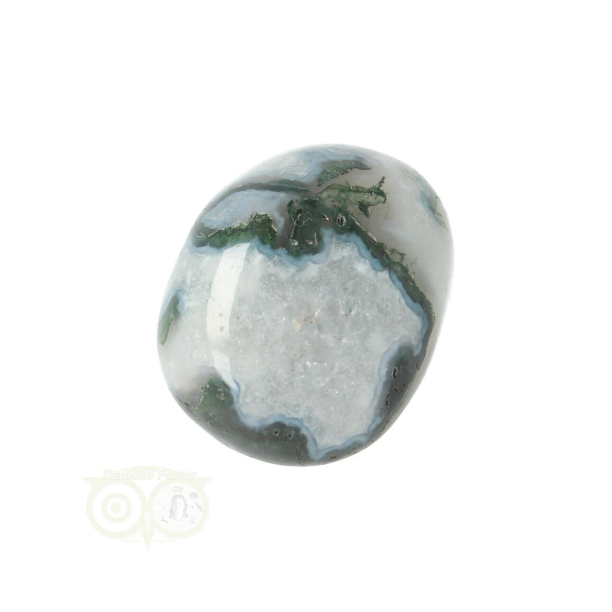 Moss agate tumbled stone round No. 29