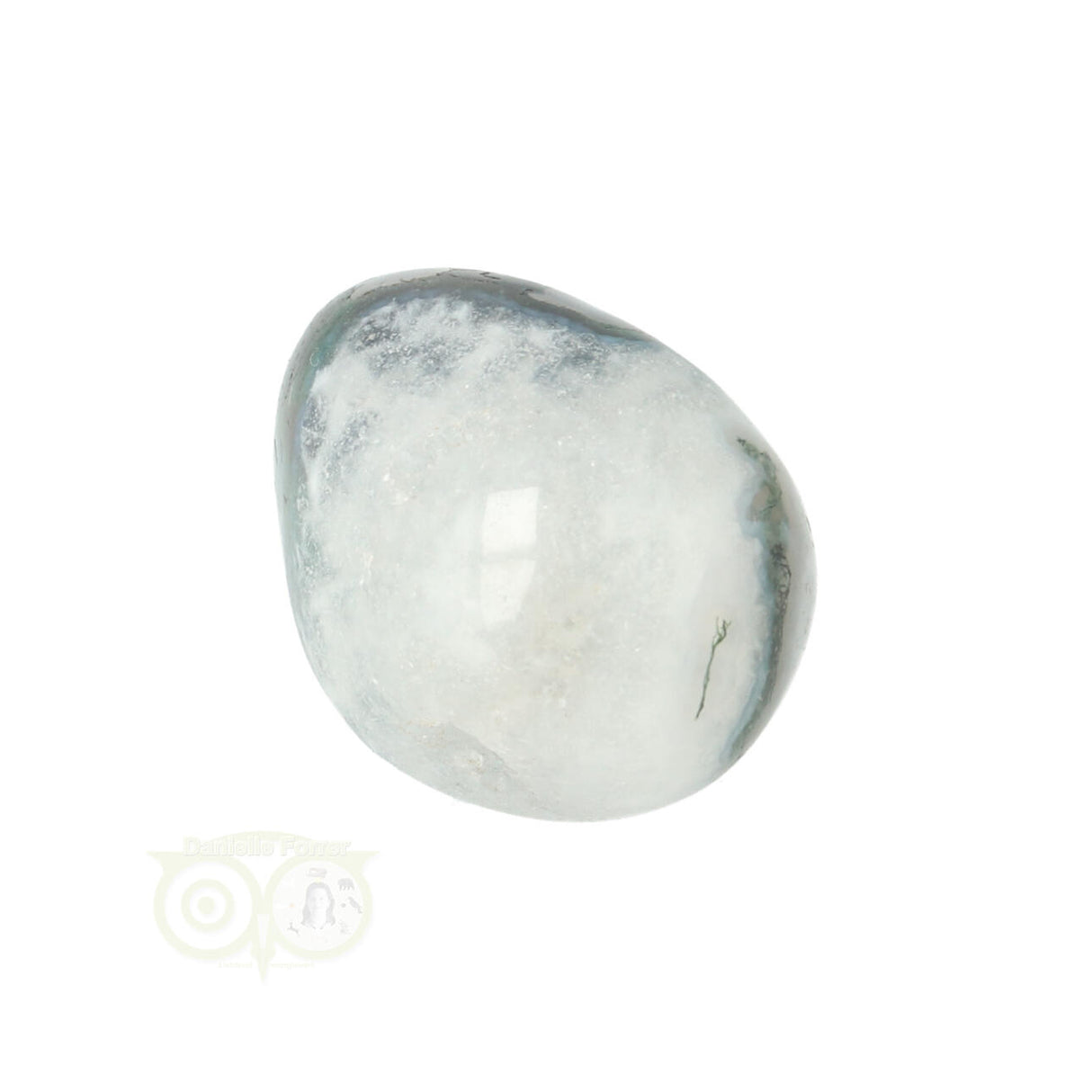 Moss agate tumbled stone round No. 29