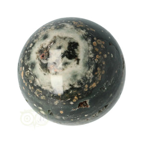 Oceaan jaspis bol 304 gram nr. 22 Ø 6,11 cm – donkergroen grijs met witte en roze insluitsels – Madagaskar – Webshop Danielle Forrer