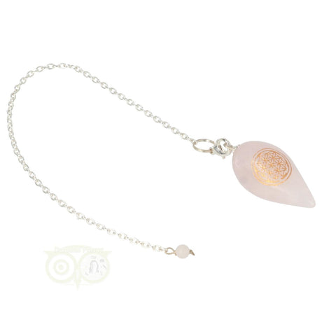 Rozenkwarts pendel met Bloem des Levens ketting spiritueel pendelen hulpmiddel
