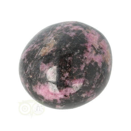 Rhodoniet handsteen nr 12 – edelsteen 125 gram met roze en zwarte tekening