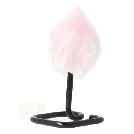 Rozenkwarts punt met metalen voet nr 16 – natuurlijke edelsteen van 12,9 cm hoog