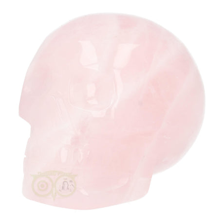 rozenkwarts crystal skull met zachte roze kleur en detail