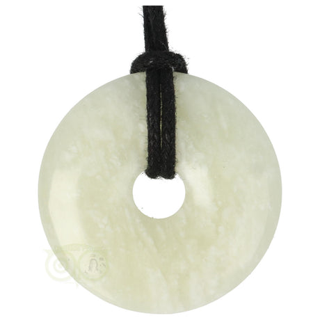 Serpentijn donut hanger nr 3 – new jade edelsteen Ø 4 cm met zwart waxkoord