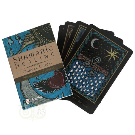 Kaartenset shamanic healing met zwarte achtergrond en symbolische beelden
