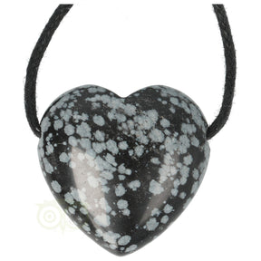 Sneeuwvlok Obsidiaan hart hanger nr. 12 met zwarte kleur en witte vlekken