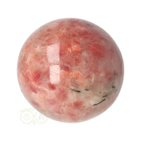  Zonnesteen bol 170 gram nr. 44 Ø 5,00 cm – roze-oranje met rode vlekken en aventurescens – India – Webshop Danielle Forrer