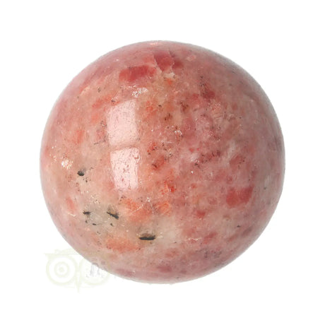 Zonnesteen bol 170 gram nr. 44 – frontaal met diepere rode vlekken en oranje glinstering – India – Webshop Danielle Forrer