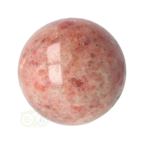 Zonnesteen bol 170 gram nr. 44 – zijaanzicht met lichtere roze zone en verspreide rode mineralenpatronen – India – Webshop Danielle Forrer
