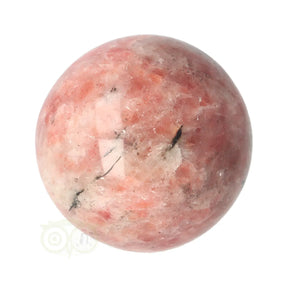 Zonnesteen bol 186 gram nr. 48 Ø 5,15 cm – perzikroze met rode vlekken en fonkelende aventurescens – India – Webshop Danielle Forrer