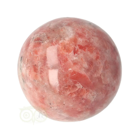  Zonnesteen bol 186 gram nr. 48 – driekwart aanzicht met warme roze gloed en rode mineralenpatroon – India – Webshop Danielle Forrer