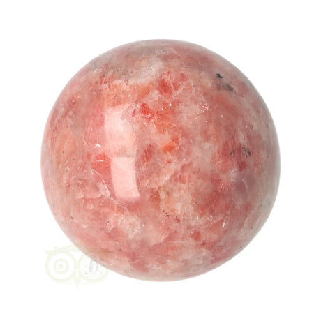  Zonnesteen bol 186 gram nr. 48 – onderaanzicht met gelijkmatige perzikroze tint en fijne rode vlekken – India – Webshop Danielle Forrer