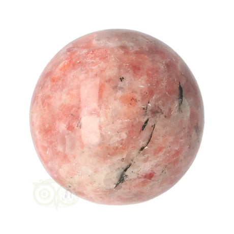 Zonnesteen bol 186 gram nr. 48 – close-up textuur met rode insluitsels en parelmoerglans – India – Webshop Danielle Forrer